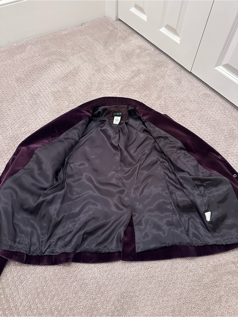 J.Crew Velvet Schoolboy Blazer Size 6 Plum Purple Eggplant 100% Cotton - Picture 8 of 8